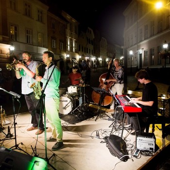 Marjan Loborec Quintet / Marjan Loborec (dr), Dominik Krajnčan (tp), Jaka Kopač (as), Jan Gregorka (bs), 2018 <em>Photo: Nada Žgank</em>